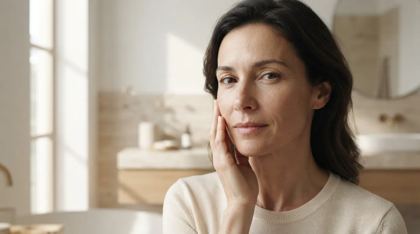 Donna con pelle naturale in una routine delicata per la barriera cutanea
